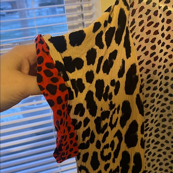 Umgee Red, Black, Cream Animal Print Patchwork Blouse - Picture 6 of 8